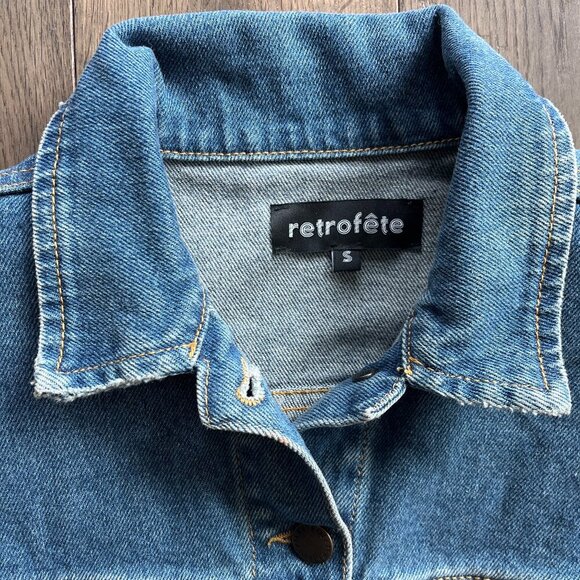 Retrofête Tori Denim Jumpsuit Size S Made in Italy One Piece Puff Sleeve NWOT - Picture 3 of 11